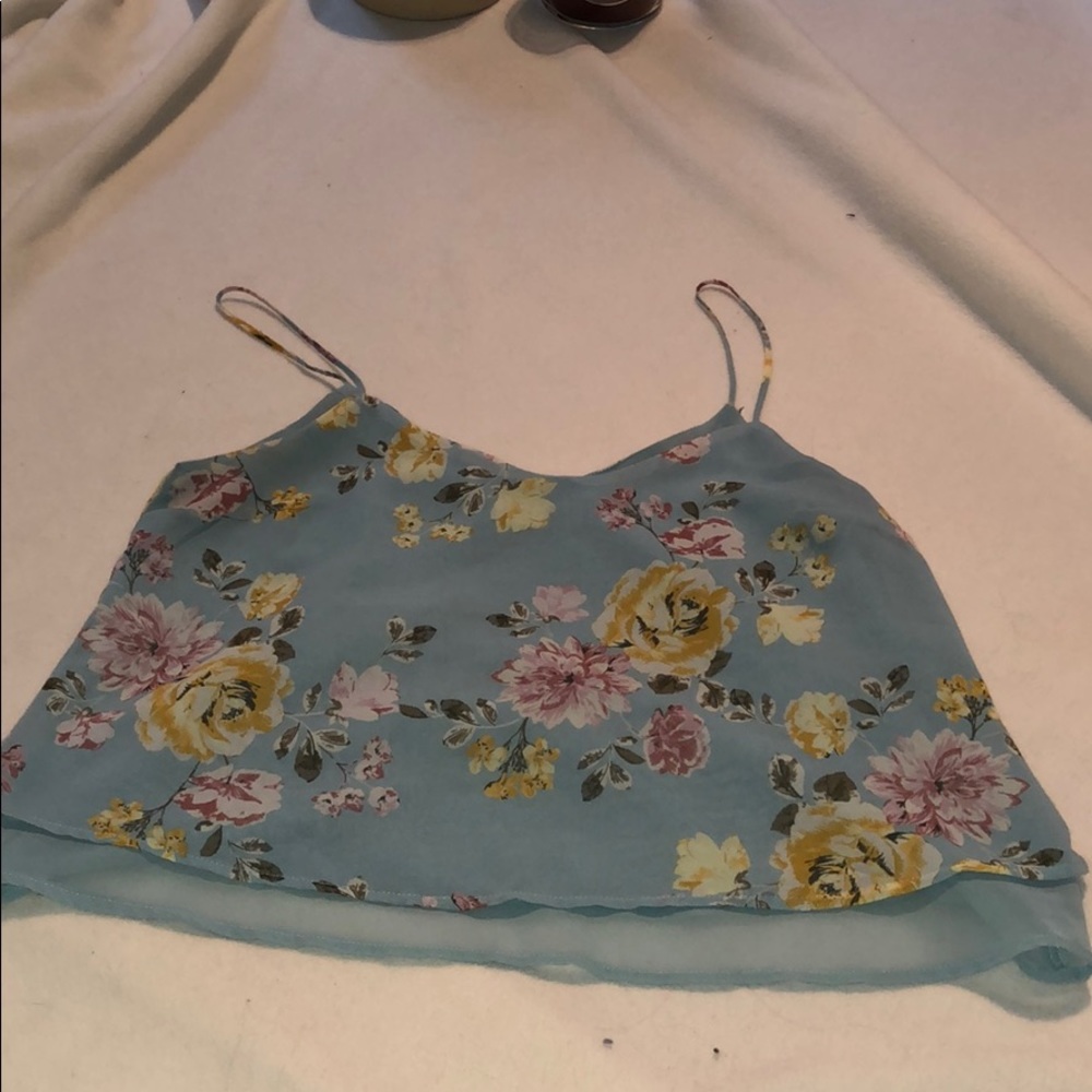 Light blue floral silk tank top
